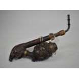 A Vintage Black Forest Carved Wooden Pipe with Deer and Antler Decoration