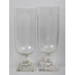 A Near Pair of Tall Cut Crystal Hurricane Glass Vases, 34.5cms High