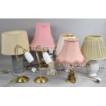 A Collection of Five Table Lamps to include Glass and Ceramics, Brass Desk Lamp Etc