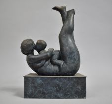 A Modernist Bronze Sculpture of Mother and Child, 33cms High