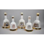 A Collection of Five Commemorative Wade Bells Whisky Decanters, all Full