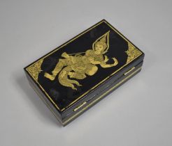 A Late 20th Century Lacquered Papier Mache Box, The Hinged Lid decorated with Thai Dancer, 19x11cms