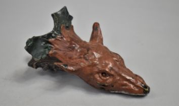 A Reproduction Cold Painted Bronze Novelty Letter Clip in the Form of a Foxes Head, 15cms Long