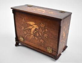 A Late 19th Century Inlaid Fall Front Stationery Box with Hinged Lid to Two section Interior,