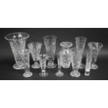 A Collection of Cut Glass Vases, tallest 28cms High