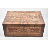 A Late 19th/Early 20th Century Indian Inlaid Teak Workbox with Brass Mounts, The Top inscribed for