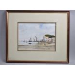 A Framed Peter Campbell Watercolour Depicting Beach Scene with Fishing Barges and Figures 23x17cms