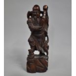 A Large Carved Chinese Wooden Figure of Elder, 36cms High
