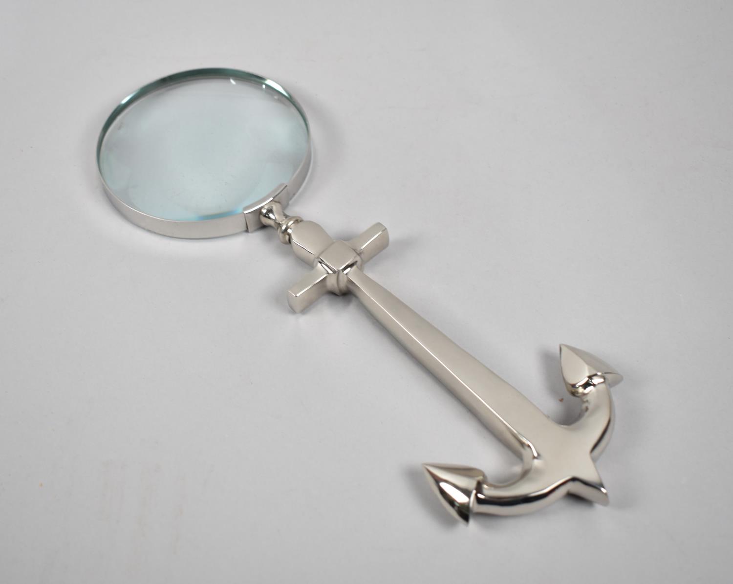 A Novelty Desk Top Magnifying Glass with Silver Plated Anchor Handle, 29.5cms Long