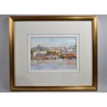 A Framed Peter Campbell Gouache Depicting Harbour Scene, 24x17cms