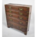 A Modern Brass Mounted Five Drawer Chest in the Campaign Style with Inset Brass Handles, 71cms Wide