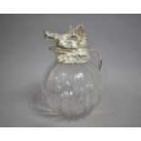 A Reproduction Novelty Large Claret Decanter with Silver Plated Hinged Lid in the Form of a Boar's