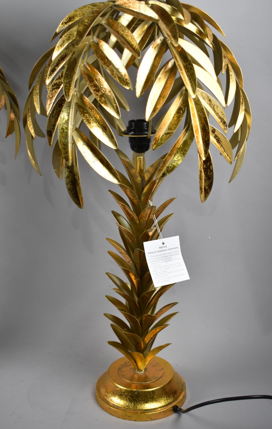 A Pair of Large and Impressive Gilt Metal Table Lamps in the Form of Palm Trees, 73cms High - Image 2 of 2