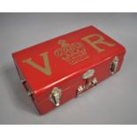 A Reproduction Red Painted Metal Document Case with VR and Crown To Lid, 389cms Wide