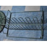 A Vintage Green Painted Wall Hanging Kitchen Plate Stand, 58cms Wide