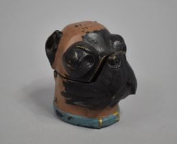 A Reproduction Cold Painted Bronze Desk Top Novelty Inkwell Holder in the Form of a Pug Dog, No