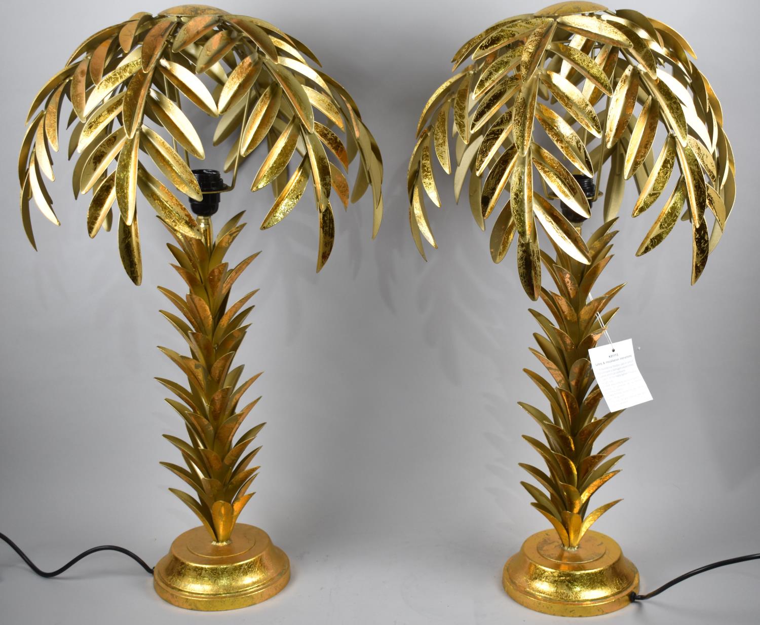 A Pair of Large and Impressive Gilt Metal Table Lamps in the Form of Palm Trees, 73cms High