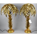 A Pair of Large and Impressive Gilt Metal Table Lamps in the Form of Palm Trees, 73cms High