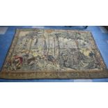 A Large Continental Tapestry Wall Hanging Depicting Stag Hunting Scenes in Forest, 183x132cms