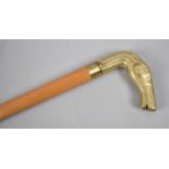 A Modern Novelty Walking Cane with Brass Horses Head Handle Concealing Inner Glass Flask, 89cms Long