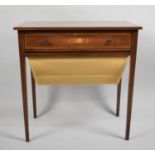 A Modern Inlaid and Cross Banded Walnut Sewing Box with Fitted Drawer and Wool Slide Under, 63cms