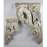 Two 19th Century Carved Wooden Shelf Brackets, Tallest 64cms High and 37cms Wide