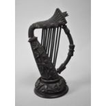 An Irish Carved Bog Oak Model of a Harp, Some Losses, 17cms High