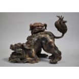 A Large Reproduction Chinese Temple Censer in the Form of Two Foo Dogs Fighting, 24.5cms High