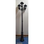 A Modern Metal Three Branch Garden Lamp in the Street Lamp Style, 230cms High