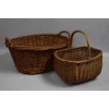 A Vintage Wicker Shopping Basket and a Wicker two Handled Laundry Basket, The Latter 62cms Wide