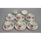 A Royal Crown Derby Derby Flowers Coffee Set to comprise Six Cans and Saucers, Cream and Sugar,