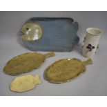 A Collection of Studio Pottery Fish Plates and Tray, Vase