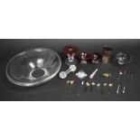 A Collection of Coloured and Plain Glassware to include Cranberry Stands, Plain Glass Fruit Bowl,