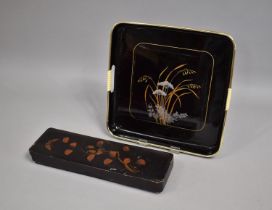 A Late 20th Century Lacquered and Decorated Papier Mache Square Tray together with an Earlier