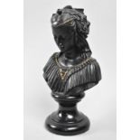 A 20th Century Basalt Style Bust of a Young Maiden, Circular Socle Stand, 24.5cms High