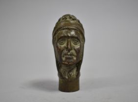 Bronze Walking Cane Handle in the Form of Dante's Head, 8cms High