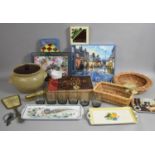 A Collection of Sundries to include Jigsaw Puzzles, Stoneware Cooking Pot, Toast Rack Etc