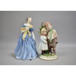 A Royal Doulton Figure, Adrienne, together with a Continental Figure of a Boy and Girl