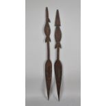 A Pair of African Souvenir Carved Wooden Paddles, Decorated with Geometric Patterns, Handles in