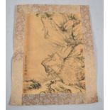 An Oriental Unfamed Silk Bordered Print Depicting Figures and Monkey, 35x27cm