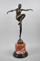 A Reproduction Art Deco Bronze Figure of Dancing Girl, After J Philipp on Circular Marble Plinth,