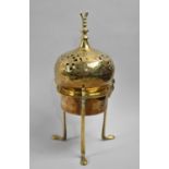 A Vintage Brass Temple Censer with Pierced Onion Shaped Lid on Triform Support, 23cms High