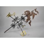 A Large Wrought Iron Weathervane with Jousting Knight Pediment