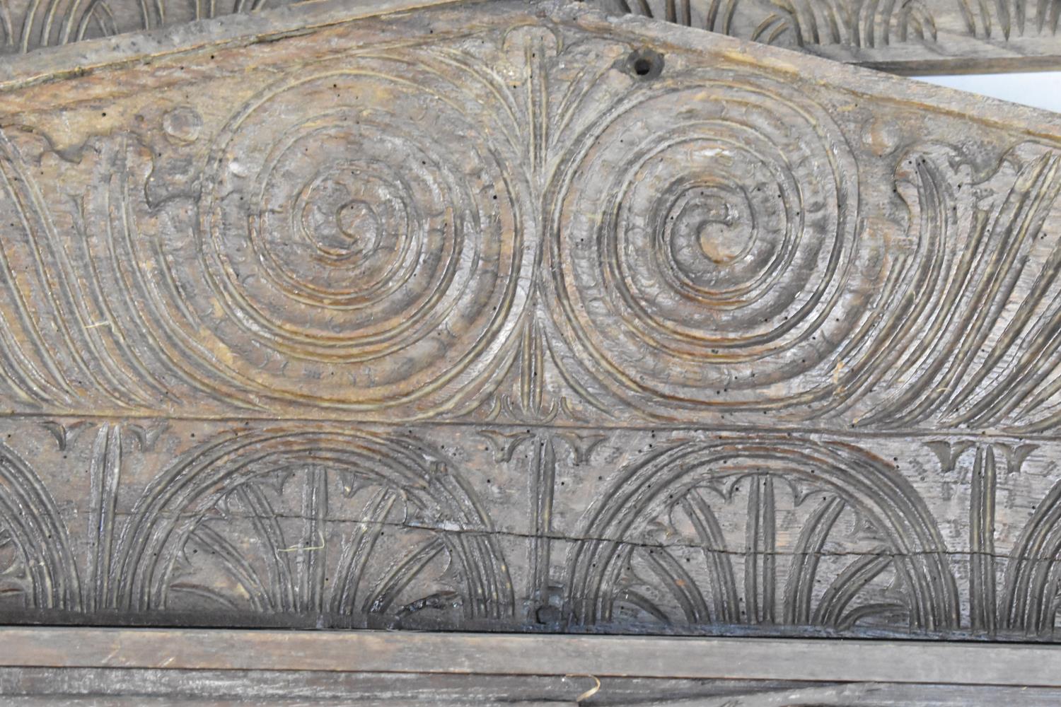 A Collection of Early Oak Carved Lintel Panelling - Image 5 of 5