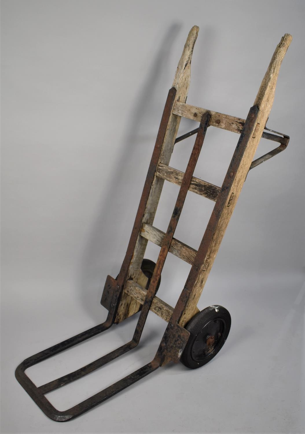 An Early 20th Century Railway Station Platform Two Wheeled Luggage Trolley with an Embossed Makers - Image 2 of 2