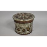 A 19th Century Indonesian Betel Nut Box, Turned Hardwood with Engraved White Metal Overlay, 14cms