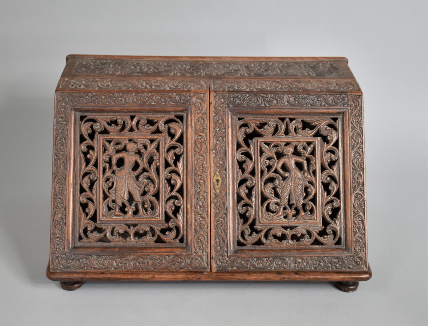 A 19th Century Anglo Indian Colonial Stationery Cabinet with Intricately Carved Decoration and Doors - Image 2 of 3