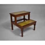 A Late 19th Century Mahogany Library Step or Bed Step with Green Tooled Leather Treads and Raised on