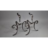 A Pair of Arts and Crafts Wrought Iron Fire Dogs, 33cms High