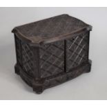 A Late 19th Century Carved Wooden Table Top Jewellery Cabinet Having Moulded Lattice Decoration with